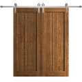 Modern Double Barn Door 48 x 96 inches | Ego 5006 Cognac Oak Veneer | 13FT Silver Rail Track Set | Solid Panel Interior Doors EGO Cognac Oak