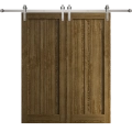 Modern Double Barn Door 48 x 96 inches | Ego 5006 Cognac Oak Veneer | 13FT Silver Rail Track Set | Solid Panel Interior Doors EGO Marble Oak