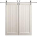 Modern Double Barn Door 36 x 80 inches | Ego 5006 Marble Oak | 13FT Silver Rail Track Set | Solid Panel Interior Doors EGO Painted White Oak