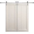 Modern Double Barn Door 48 x 96 inches | Ego 5006 Cognac Oak Veneer | 13FT Silver Rail Track Set | Solid Panel Interior Doors EGO Painted White Oak