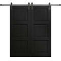 Modern Double Barn Door 48 x 80 inches | Ego 5010 Cognac Oak Veneer | 13FT Rail Track Set | Solid Panel Interior Doors EGO Painted Black Oak