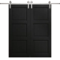 Modern Double Barn Door 36 x 80 inches | Ego 5010 Marble Oak | 13FT Silver Rail Track Set | Solid Panel Interior Doors EGO Painted Black Oak