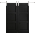 Modern Double Barn Door 56 x 84 inches | Ego 5010 Marble Oak | 13FT Silver Rail Track Set | Solid Panel Interior Doors EGO Painted Black Oak