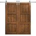 Modern Double Barn Door 36 x 80 inches | Ego 5010 Marble Oak | 13FT Silver Rail Track Set | Solid Panel Interior Doors EGO Cognac Oak