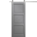 Modern Barn Door 18 x 80 inches | Ego 5010 Painted Black Oak | 6.6FT Silver Rail Track Heavy Hardware Set | Solid Panel Interior Doors EGO Painted Grey Oak