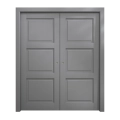 Sliding French Double Pocket Doors 60 x 80 inches | Ego 5010 Painted Black Oak | Kit Rail Hardware | Solid Wood Interior Bedroom Modern Doors EGO Painted Grey Oak