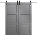 Modern Double Barn Door 36 x 80 inches | Ego 5010 Cognac Oak Veneer | 13FT Rail Track Set | Solid Panel Interior Doors EGO Painted Grey Oak