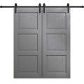 Modern Double Barn Door 84 x 96 inches | Ego 5010 Cognac Oak Veneer | 14FT Rail Track Set | Solid Panel Interior Doors EGO Painted Grey Oak
