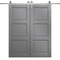 Modern Double Barn Door 36 x 80 inches | Ego 5010 Marble Oak | 13FT Silver Rail Track Set | Solid Panel Interior Doors EGO Painted Grey Oak