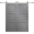 Modern Double Barn Door 56 x 84 inches | Ego 5010 Marble Oak | 13FT Silver Rail Track Set | Solid Panel Interior Doors EGO Painted Grey Oak