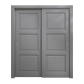 Sliding Closet Bypass Doors 48 x 96 inches | Ego 5010 Cognac Oak Veneer | Rails Hardware Set | Wood Solid Bedroom Wardrobe Doors EGO Painted Grey Oak