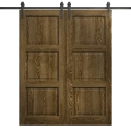 Modern Double Barn Door 36 x 80 inches | Ego 5010 Cognac Oak Veneer | 13FT Rail Track Set | Solid Panel Interior Doors EGO Marble Oak