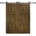 Modern Double Barn Door 84 x 96 inches | Ego 5010 Cognac Oak Veneer | 14FT Rail Track Set | Solid Panel Interior Doors EGO Marble Oak