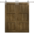 Modern Double Barn Door 36 x 80 inches | Ego 5010 Marble Oak | 13FT Silver Rail Track Set | Solid Panel Interior Doors EGO Marble Oak