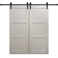 Modern Double Barn Door 48 x 80 inches | Ego 5010 Cognac Oak Veneer | 13FT Rail Track Set | Solid Panel Interior Doors EGO Painted White Oak