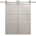 Modern Double Barn Door 36 x 80 inches | Ego 5010 Marble Oak | 13FT Silver Rail Track Set | Solid Panel Interior Doors EGO Painted White Oak
