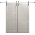 Modern Double Barn Door 56 x 84 inches | Ego 5010 Marble Oak | 13FT Silver Rail Track Set | Solid Panel Interior Doors EGO Painted White Oak