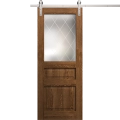 Modern Barn Door 18 x 80 inches | Ego 5011 Marble Oak | 6.6FT Silver Rail Track Heavy Hardware Set | Solid Panel Interior Doors EGO Cognac Oak