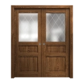 Sliding French Double Pocket Doors 56 x 96 inches | Ego 5011 Cognac Oak Veneer | Kit Rail Hardware | Solid Wood Interior Bedroom Modern Doors EGO Cognac Oak