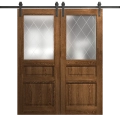 Modern Double Barn Door 36 x 80 inches | Ego 5011 Marble Oak | 13FT Rail Track Set | Solid Panel Interior Doors EGO Cognac Oak
