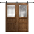 Modern Double Barn Door 56 x 80 inches | Ego 5011 Marble Oak | 13FT Rail Track Set | Solid Panel Interior Doors EGO Cognac Oak
