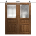 Modern Double Barn Door 36 x 80 inches | Ego 5011 Marble Oak | 13FT Silver Rail Track Set | Solid Panel Interior Doors EGO Cognac Oak