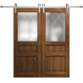 Modern Double Barn Door 56 x 80 inches | Ego 5011 Marble Oak | 13FT Silver Rail Track Set | Solid Panel Interior Doors EGO Cognac Oak