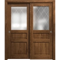 Sliding Closet Bypass Doors 36 x 80 inches | Ego 5011 Cognac Oak Veneer | Rails Hardware Set | Wood Solid Bedroom Wardrobe Doors EGO Cognac Oak