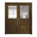 Sliding French Double Pocket Doors 56 x 96 inches | Ego 5011 Cognac Oak Veneer | Kit Rail Hardware | Solid Wood Interior Bedroom Modern Doors EGO Marble Oak