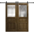Modern Double Barn Door 56 x 80 inches | Ego 5011 Marble Oak | 13FT Rail Track Set | Solid Panel Interior Doors EGO Marble Oak