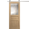 Modern Barn Door 18 x 80 inches | Ego 5011 Marble Oak | 6.6FT Silver Rail Track Heavy Hardware Set | Solid Panel Interior Doors EGO Natural Oak