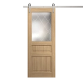 Modern Barn Door 18 x 96 inches | Ego 5011 Marble Oak | 6.6FT Silver Rail Track Heavy Hardware Set | Solid Panel Interior Doors EGO Natural Oak