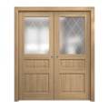 Sliding French Double Pocket Doors 56 x 96 inches | Ego 5011 Cognac Oak Veneer | Kit Rail Hardware | Solid Wood Interior Bedroom Modern Doors EGO Natural Oak