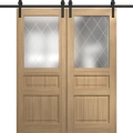Modern Double Barn Door 36 x 80 inches | Ego 5011 Marble Oak | 13FT Rail Track Set | Solid Panel Interior Doors EGO Natural Oak
