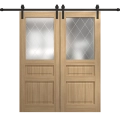 Modern Double Barn Door 56 x 80 inches | Ego 5011 Marble Oak | 13FT Rail Track Set | Solid Panel Interior Doors EGO Natural Oak