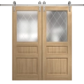 Modern Double Barn Door 36 x 80 inches | Ego 5011 Marble Oak | 13FT Silver Rail Track Set | Solid Panel Interior Doors EGO Natural Oak