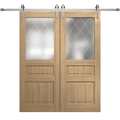 Modern Double Barn Door 56 x 80 inches | Ego 5011 Marble Oak | 13FT Silver Rail Track Set | Solid Panel Interior Doors EGO Natural Oak