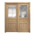 Sliding Closet Bypass Doors 84 x 84 inches | Ego 5011 Cognac Oak Veneer | Rails Hardware Set | Wood Solid Bedroom Wardrobe Doors EGO Natural Oak