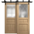 Sliding Closet Barn Bypass Doors 36 x 80 inches | Ego 5011 Marble Oak | Modern 6.6ft Rails Hardware Set | Wood Solid Bedroom Wardrobe Doors EGO Natural Oak