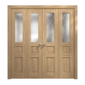 Sliding Closet Double Bi-fold Doors 96 x 80 inches | Ego 5011 Marble Oak | Sturdy Tracks Moldings Trims Hardware Set | Wood Solid Bedroom Wardrobe Doors EGO Natural Oak