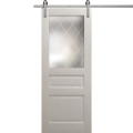 Modern Barn Door 18 x 80 inches | Ego 5011 Marble Oak | 6.6FT Silver Rail Track Heavy Hardware Set | Solid Panel Interior Doors EGO Painted White Oak