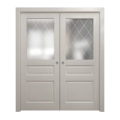 Sliding French Double Pocket Doors 56 x 96 inches | Ego 5011 Cognac Oak Veneer | Kit Rail Hardware | Solid Wood Interior Bedroom Modern Doors EGO Painted White Oak