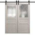 Modern Double Barn Door 36 x 80 inches | Ego 5011 Marble Oak | 13FT Rail Track Set | Solid Panel Interior Doors EGO Painted White Oak