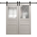 Modern Double Barn Door 56 x 80 inches | Ego 5011 Marble Oak | 13FT Rail Track Set | Solid Panel Interior Doors EGO Painted White Oak