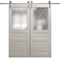 Modern Double Barn Door 36 x 80 inches | Ego 5011 Marble Oak | 13FT Silver Rail Track Set | Solid Panel Interior Doors EGO Painted White Oak