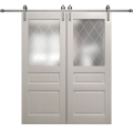 Modern Double Barn Door 56 x 80 inches | Ego 5011 Marble Oak | 13FT Silver Rail Track Set | Solid Panel Interior Doors EGO Painted White Oak