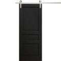 Modern Barn Door 18 x 80 inches | Ego 5012 Marble Oak | 6.6FT Silver Rail Track Heavy Hardware Set | Solid Panel Interior Doors EGO Painted Black Oak
