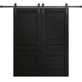 Modern Double Barn Door 36 x 96 inches | Ego 5012 Painted Black Oak | 13FT Rail Track Set | Solid Panel Interior Doors EGO Painted Black Oak