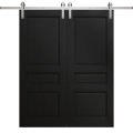 Modern Double Barn Door 36 x 80 inches | Ego 5012 Painted Grey Oak | 13FT Silver Rail Track Set | Solid Panel Interior Doors EGO Painted Black Oak