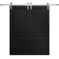Modern Double Barn Door 56 x 80 inches | Ego 5012 Painted Grey Oak | 13FT Silver Rail Track Set | Solid Panel Interior Doors EGO Painted Black Oak